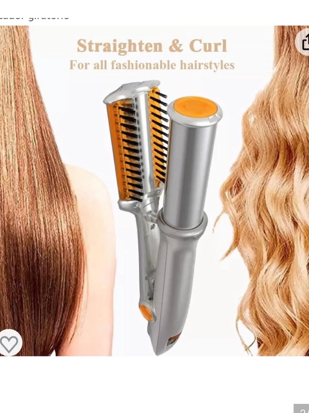 Silver and Orange Curling Iron & Brush Hair Styler - Women's Hair Accessory